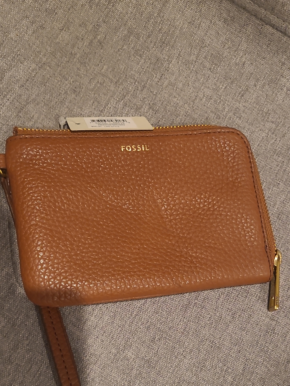 Fossil Tan Pebbled Leather Wristlet with Gold Hardware